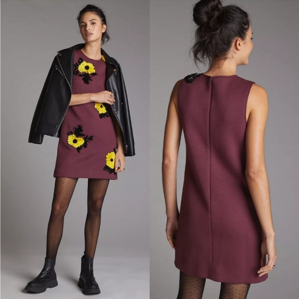 Dhruv Kapoor Anthropologie Sequined Shift Mini Dress Burgundy Sz S